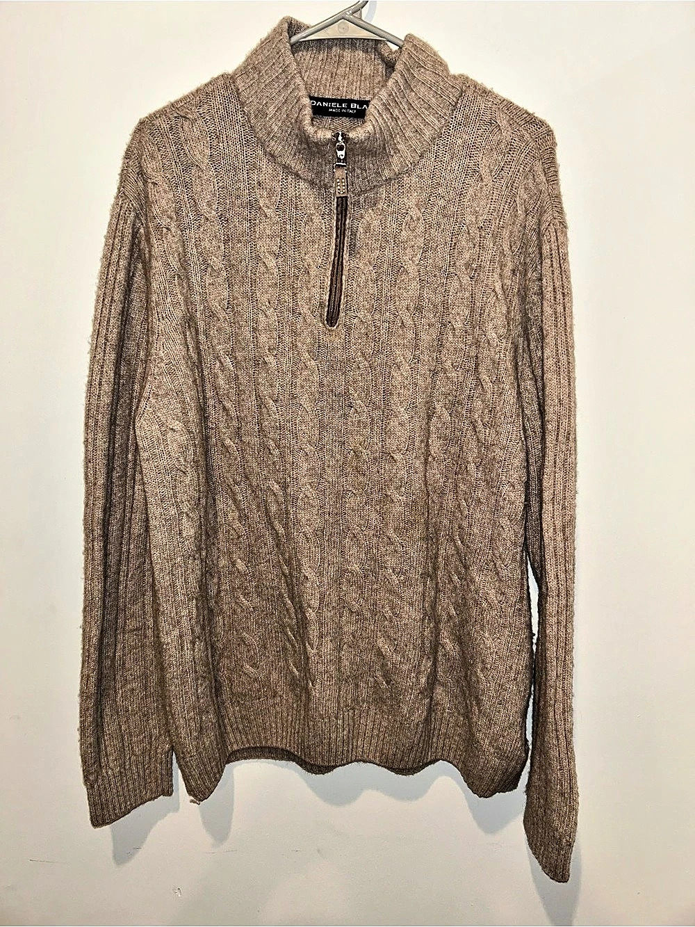 Daniele Blasi 70% Wool Cable Knit 1/4 Zip Sweater Brown XL Made in Italy